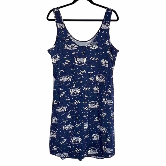 Gap Womens Navy Blue Sundress Large Tropical Print Drawstring Waist Side Pockets - Picture 2 of 12
